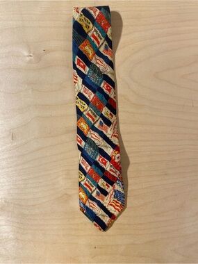 Structure Men's Navy Blue Patterned Flag Motif Tie (RO)